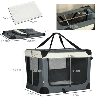 Dog Carrier, Dog Travel Crate, Folding Fabric Soft 81Lx57Wx57Hcm-Grey