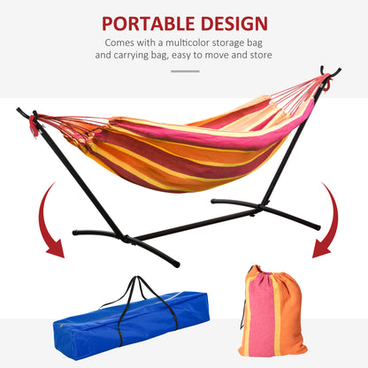 277 x 121cm Hammock with Stand Camping Hammock with Portable Carrying Bag, Adjustable Height, 120kg, Red Stripe