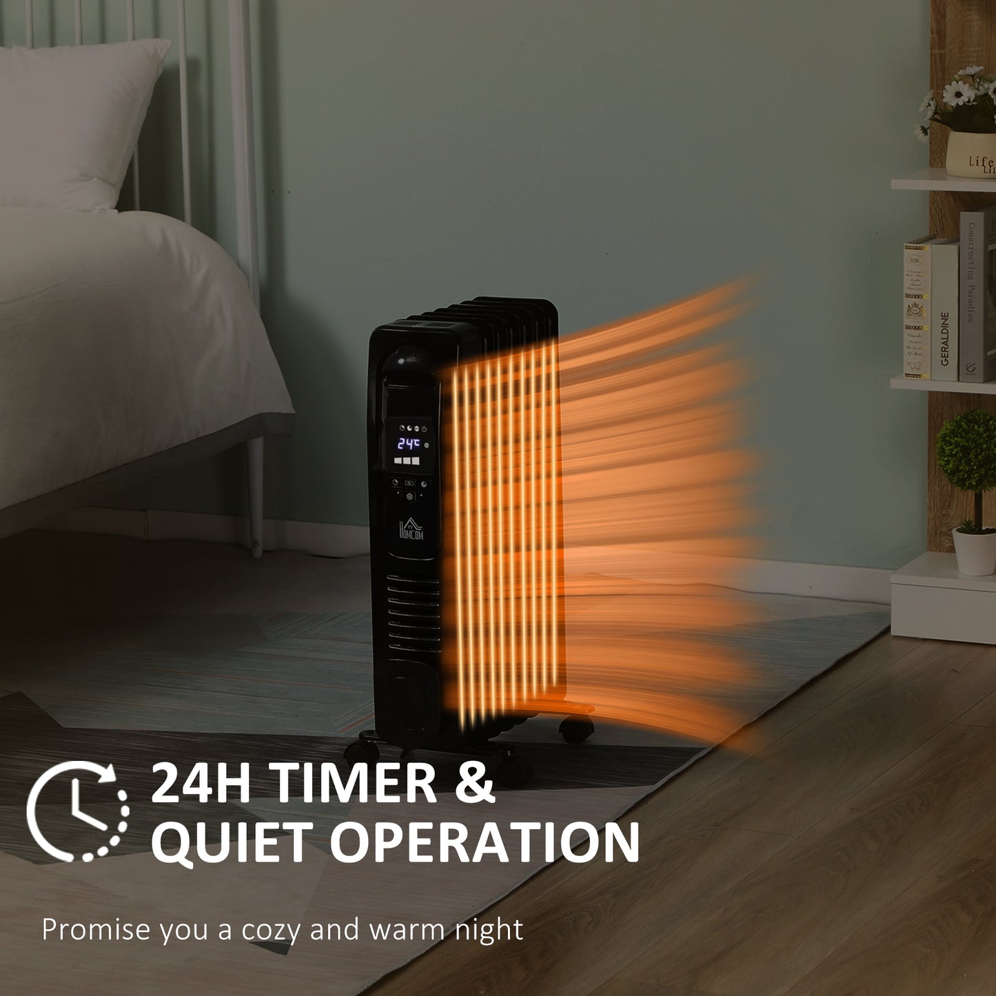 1630W Oil Filled Radiator with Timer, 7 Fin, Portable Electric Heater w/LED Display, Built-in Timer, 3 Heat Settings,Black