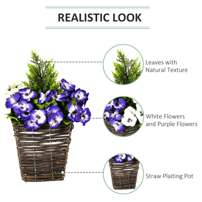 Small Artificial Plants, 2 Pieces Artificial Phalaenopsis Decorative Plant with Straw Plaiting Pot, 45cm, White Purple