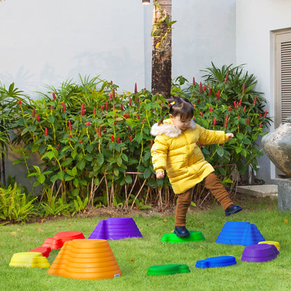 Outsunny Kids Balance Stepping Stones 11-Piece Fish Shape Non-slip Obstacle Course Stackable Balance Blocks Exercise Toddler Balance - Multicoloured