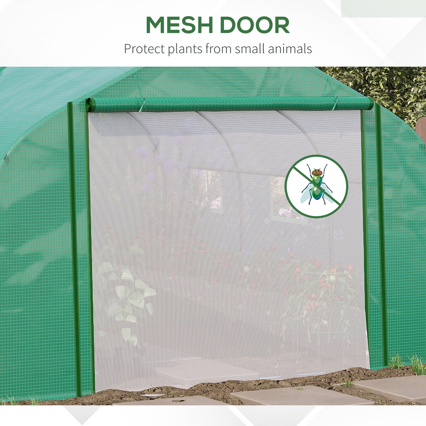 Walk-in Polytunnel Garden Greenhouse Outdoor Mesh Door Greenhouse W/ PE Cover&6 Windows 3.5 x 3 x 2m Green