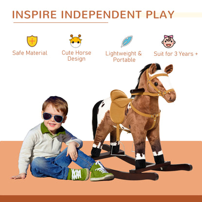 Children Plush Rocking Horse W/Sound-Dark Brown