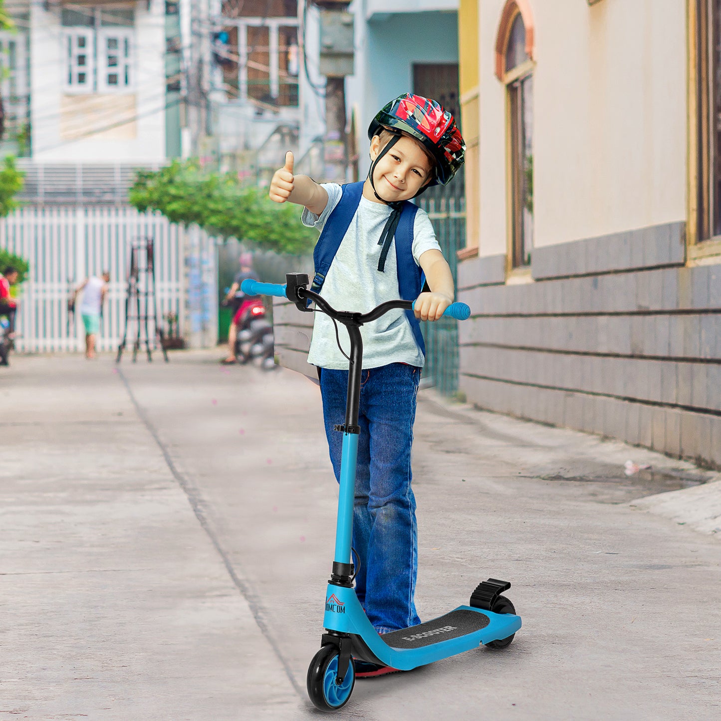 HOMCOM Childrens Electric Scooter, Blue, 120W Motor E-Scooter w/ Battery Display, Adjustable Height, Rear Brake for Ages 6+ Years 