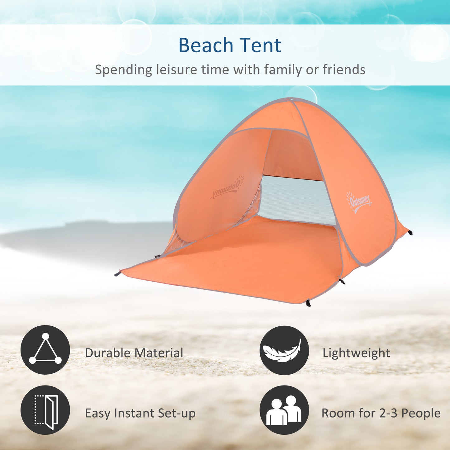 2 Person Pop up Beach Tent Hiking UV Protection Patio Sun Shade Shelter (Orange) Instant Camping Portable Automatic