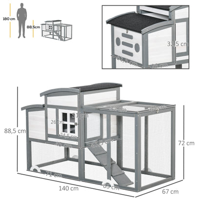 Hen Coop w/ Run Hen House Wooden Poultry Cage w/ Nesting Box Removable Tray Openable Roof Outdoor 140 x 67 x 88.5cm