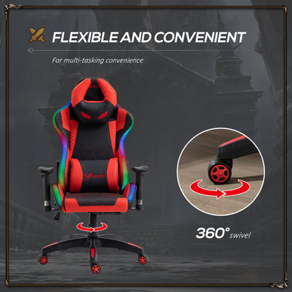 Reclining Gaming Chair with LED Lights, Ergonomic, Lumbar Support, Adjustable Armrest,