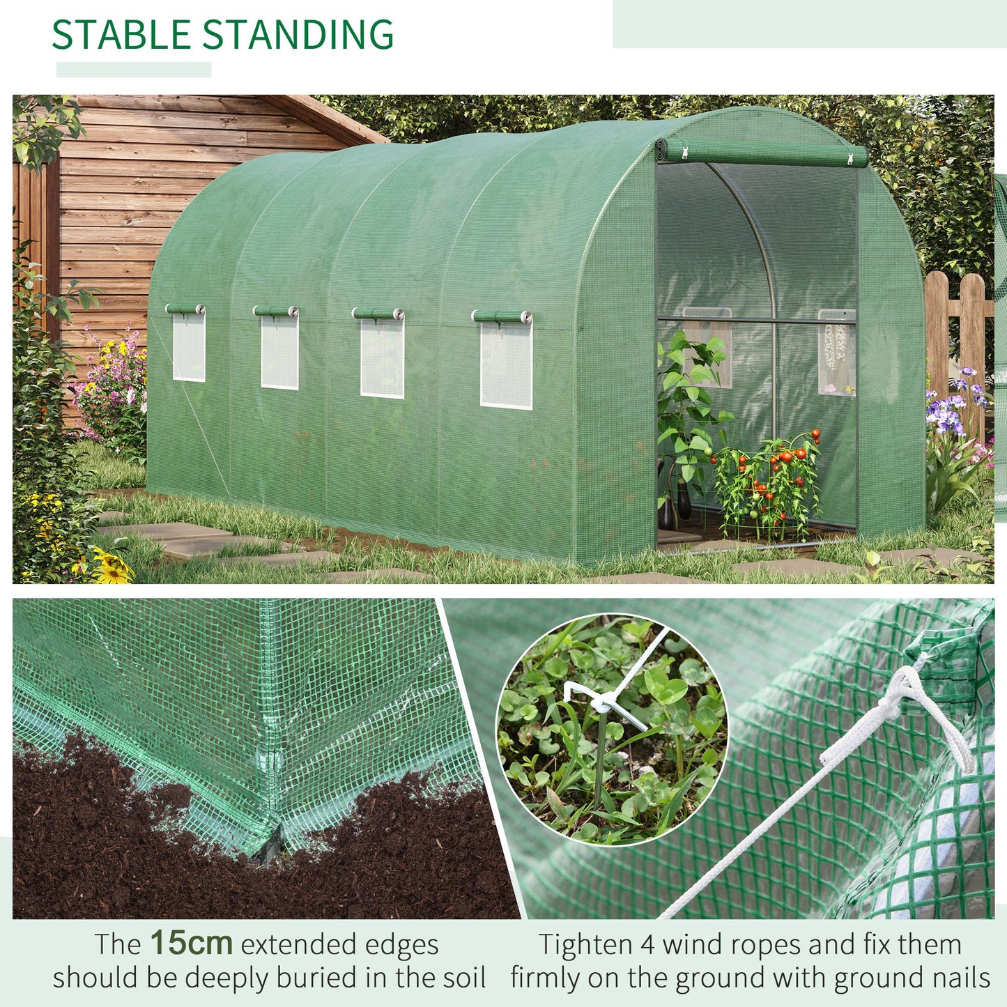 Walk in Polytunnel Outdoor Garden Greenhouse w/ Windows & Doors (4 x 2M)