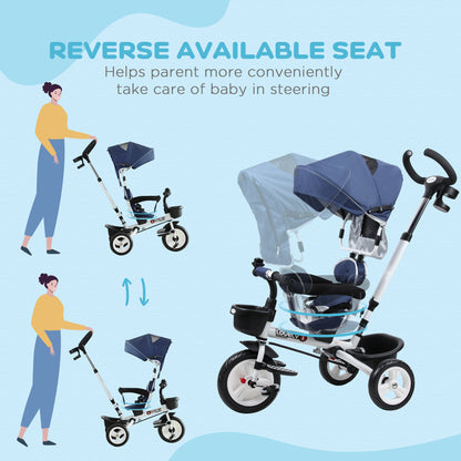 4-in-1 Baby Tricycle Stroller Kids Folding Trike Detachable w/ Canopy Blue