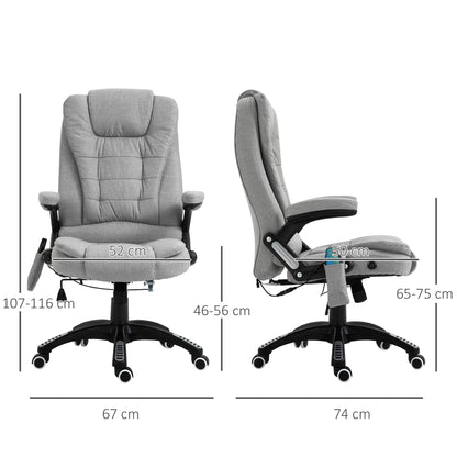 Massage Office Chair Recliner Ergonomic Gaming Heated Home Office Padded  Linen-Feel Fabric & Swivel Base Light Grey