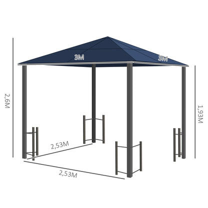 3m x 3m Outdoor Aluminium Alloy Gazebo w/ Curtains Dark Grey