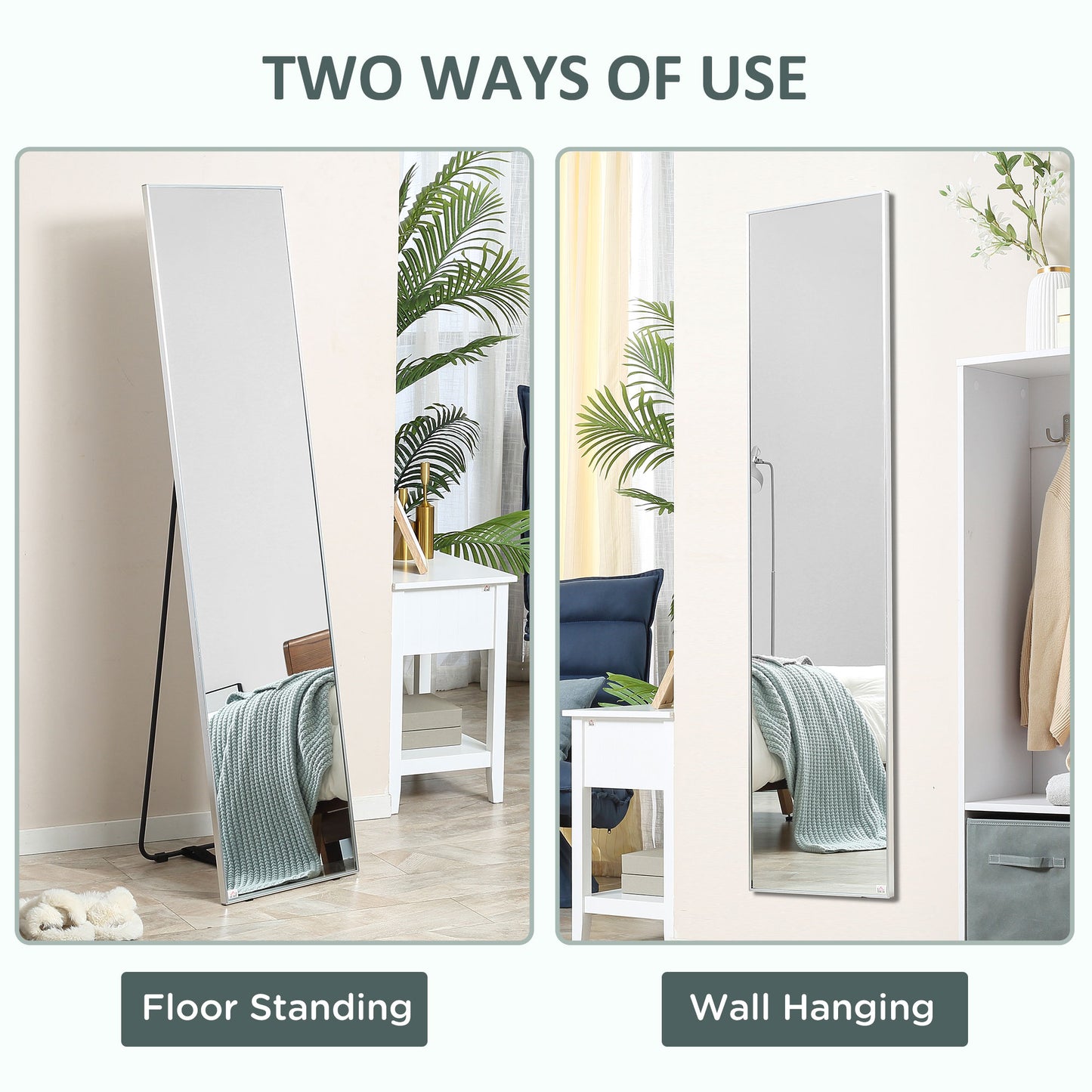 Full Length Mirror Freestanding for Bedroom, 160 x 40 cm Freestanding Rectangle Dressing Mirror, Black Frame