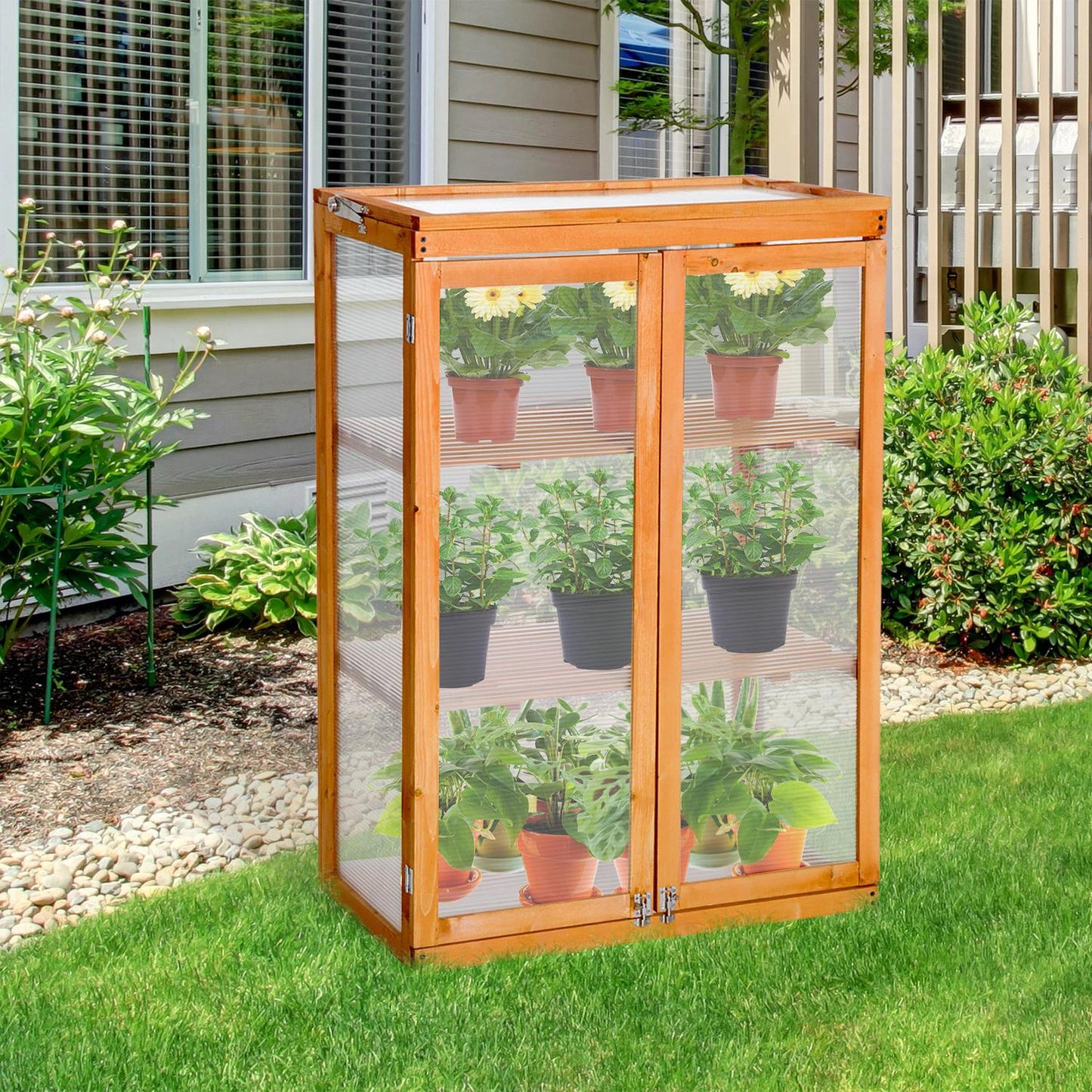 Outsunny 3-Tier Outdoor Garden Wooden Greenhouse, 76x47x110 cm