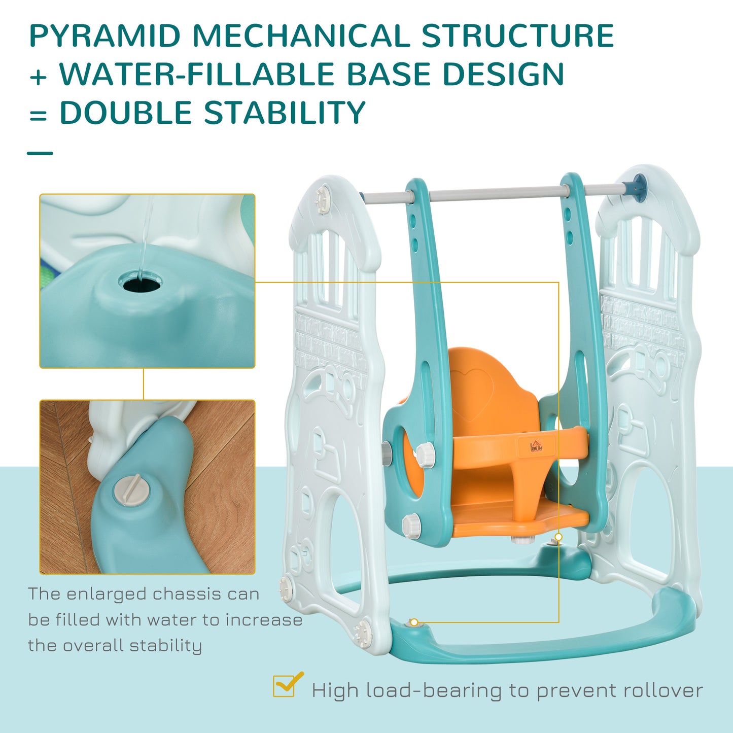 3 in 1 Kids Slide and Swing Set Playset Activity Center with Basketball Hoop Adjustable Height Water-fillable Base