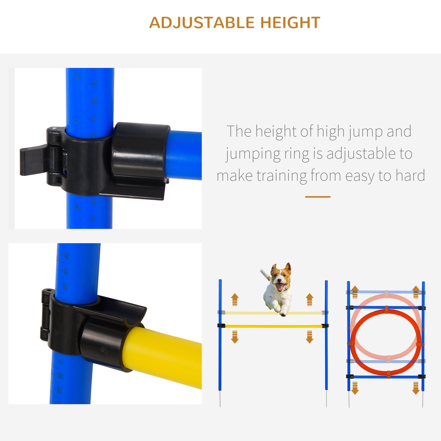 Dog Agility Equipment Set Training Obedience Jump Hurdle 6 Weave Pole Hoop Set-Yellow/Blue/Red  Aosom IE