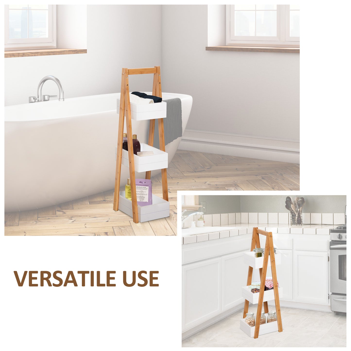 Bathroom A-Shape Rack, 3-Tier-Bamboo