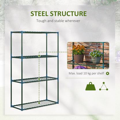 70L x 27W x 110H cm Modern Plant Stand Set of 2, 4-Tier Planter Holder with Steel Frame, Outdoor Flower Display Rack, Green