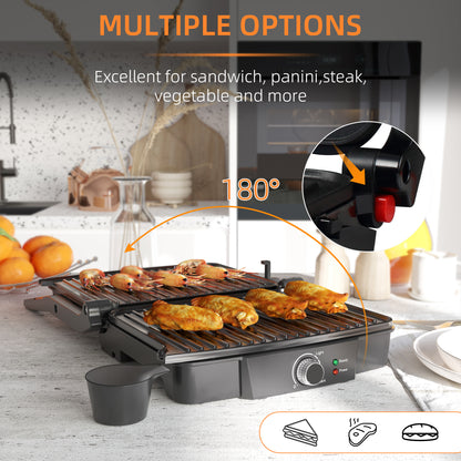 Health Grill & Panini Press, 4 Slice Toastie Machine, 2000W Electric Non-stick Grill with 180° Flat Open, Drip Tray