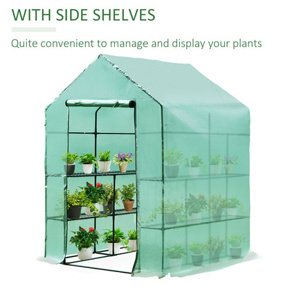 Walk in Greenhouse W/ Shelves, M size-Dark Green