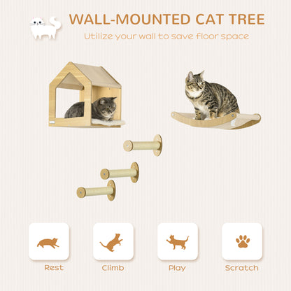 Cat Wall Shelves, with Condo Hammock Scratching Post, Oak