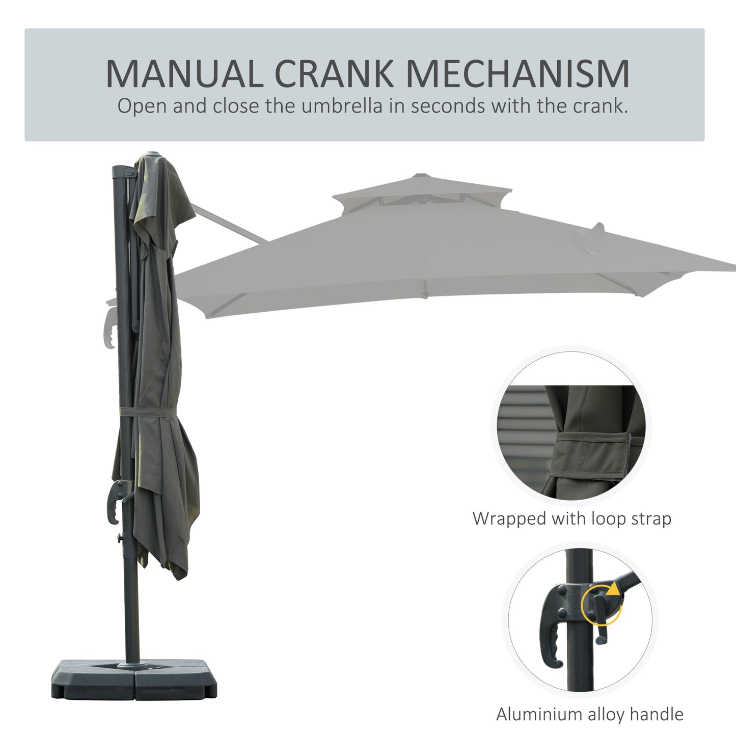 2.7 x 2.7(m) Garden Cantilever Roma Parasol with Aluminum Frame, Crank and Tilt, UV 50+, 360° Rotation, 180g Polyester Sun Shade Canopy