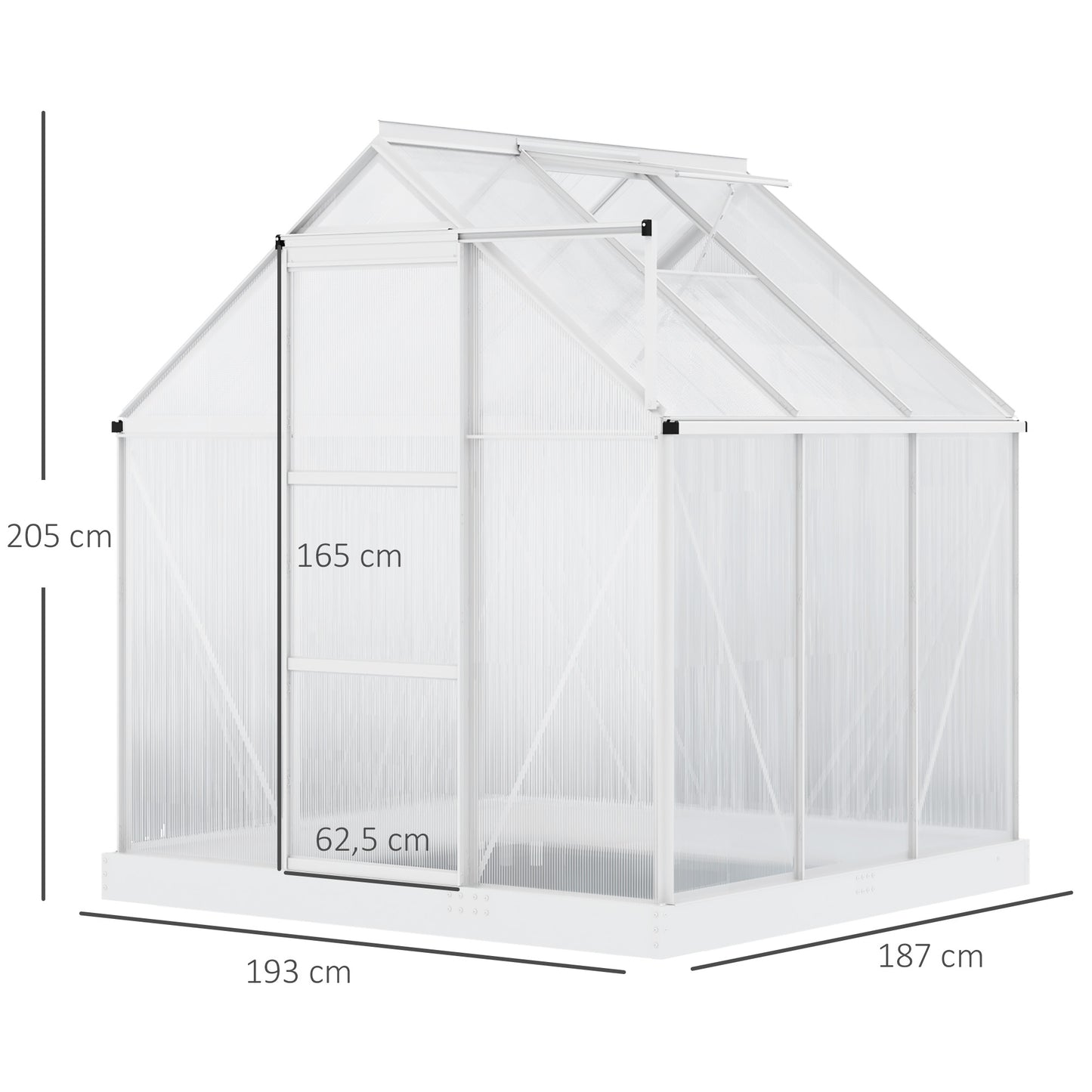 6 x 6 FT Walk-In Greenhouse Polycarbonate Panels Aluminium Frame w/ Sliding Door Adjustable Window 3.6㎡ Inner Area  Aosom IE