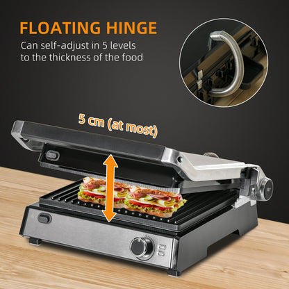 Electric Griddle, 4 Slice Toastie Machine, 2000W Electric Non-stick Grill with 180° Flat Open, Drip Tray, Removable Plate