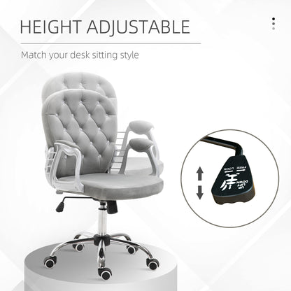 Velour Office Chair Diamante Tufted Padded Ergonomic 360° Swivel Desk Chair 5 Castor Wheels Home Work