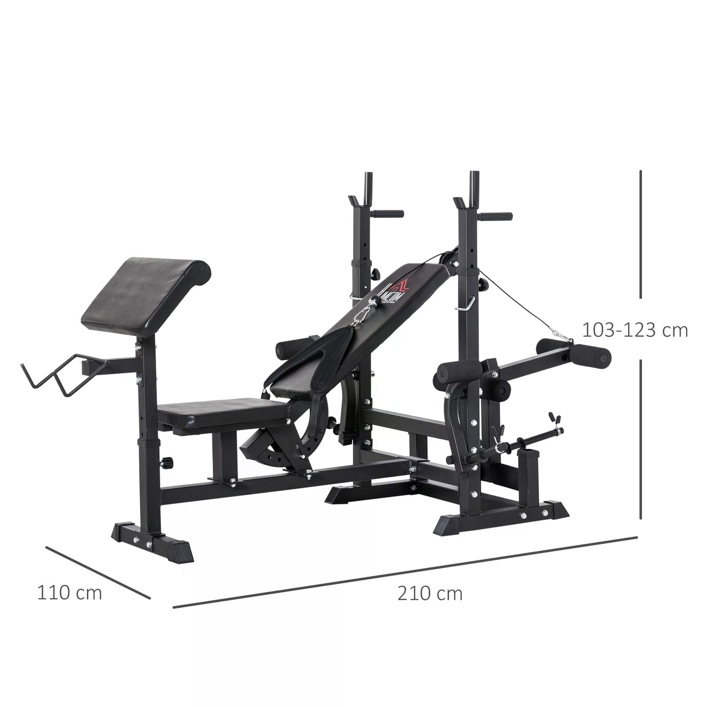 Gym Bench for Home, with Bench Press, Leg Extension, Chest Fly Resistance Band & Preacher Curl