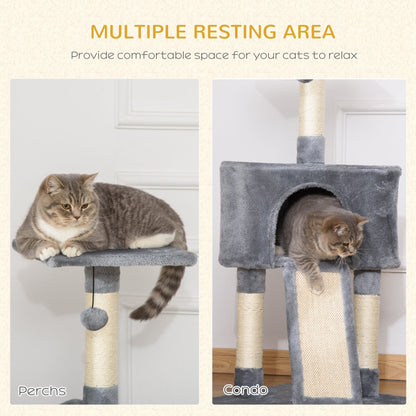 Cat Tower, Cat Stand, Cat Tree for Kitten, w/ Scratching Post, Cat Cando, Hanging Ball, Soft Touch, 98cm Grey