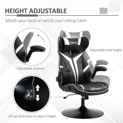 Comfy Gaming Chair, with Flip-up Armrests, 360° Swivel Base, Headrest, White