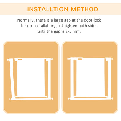 Dog Barrier for House, Safety Gate for Doors and Stairs, Dog Gate with Auto Close, Double Locking Openings 75-82 cm White