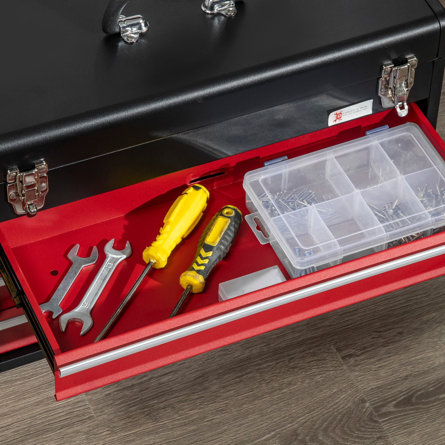 Metal Tool Box 3 Drawer Tool Chest DIY Tools Kit, Lockable with Ball Bearing Runners, Portable Toolbox, 510mm x 220mm x 320mm