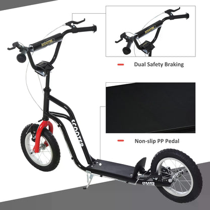 Bicycle Scooter, Kick Scooter for Kids, Big Wheel, Steel Height Adjustable Black/Red