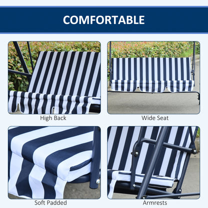 3 Seater Canopy Swing Chair Heavy Duty Outdoor Garden Bench with Sun Cover Metal Frame - Blue & White 3-Seater