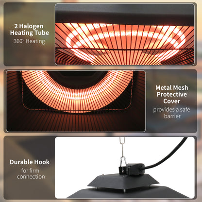 Hanging Halogen Heater, 2000 W-Black