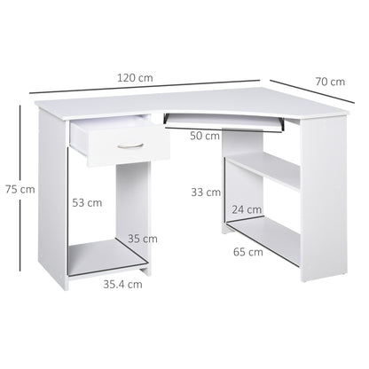 L-Shaped Corner Computer Desk & 2-Tier Side Shelves Wide Table Top with Keyboard Tray, Drawer & CPU Stand    Aosom IE