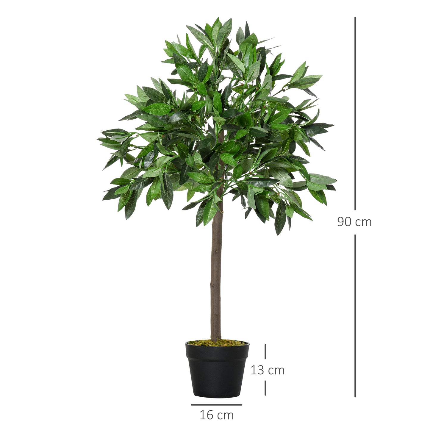 Set of 2 Artificial Topiary Bay Laurel Ball Trees Decorative Plant with Nursery Pot for Indoor Outdoor Décor, 90cm