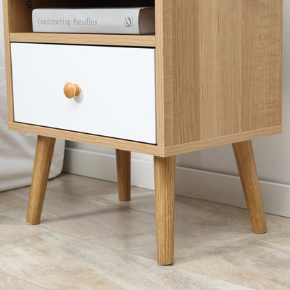 Wooden Bedside Table, with Drawer and Shelf, Modern Nightstand, End Table for Living Room, Bedroom, Natural