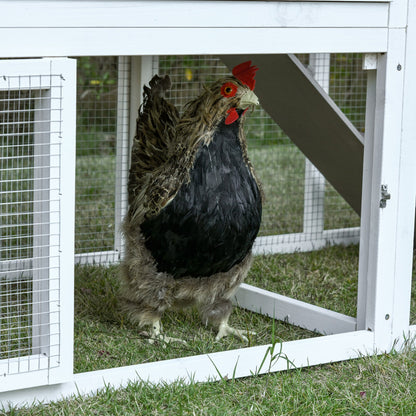 76" Wooden Chicken Coop, Outdoor Chicken House Poultry Hen Cage w/ Outdoor Run, Nesting Box Removable Tray Lockable Doors Grey