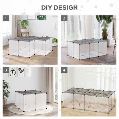 DIY Pet Playpen w/ Door Bottom 28 Panels Small Animal Cage for Guinea Pigs Rabbit Chinchilla Hamsters Transparent