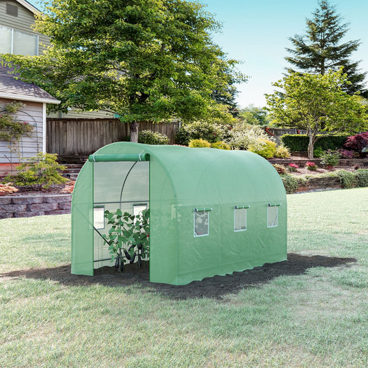 Outsunny  Polytunnel, 3.5 x 2 x 2 m, with Steel Frame, PE Cover, Roll Up Door and 6 Windows, Green 