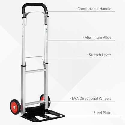 Heavy Duty Sack Truck, Folding, with Telescoping Handles, Aluminium Alloy Hand Truck for Moving and Travel, 90kg Capacity