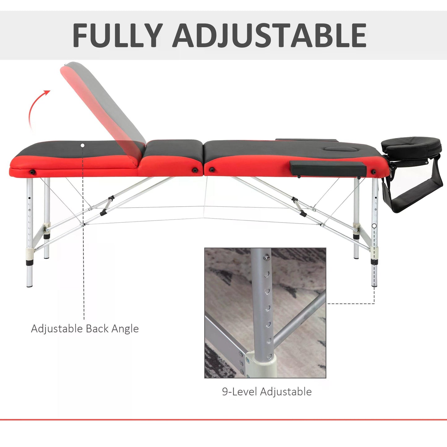 Professional Portable Massage Table W/ Headrest-Black/Red