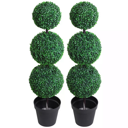 Ball Artificial Plants, PE, Set of 2, Boxwood Three Balls Topiary Plant Tree's Green