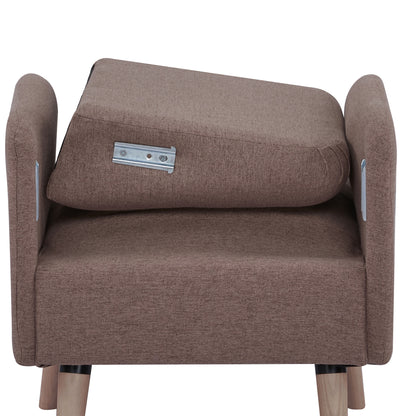 Upholstered Armchair, for Living Room, Linen-Touch, Nature Wood Frame, 24cm Thick Padding Seat, Brown