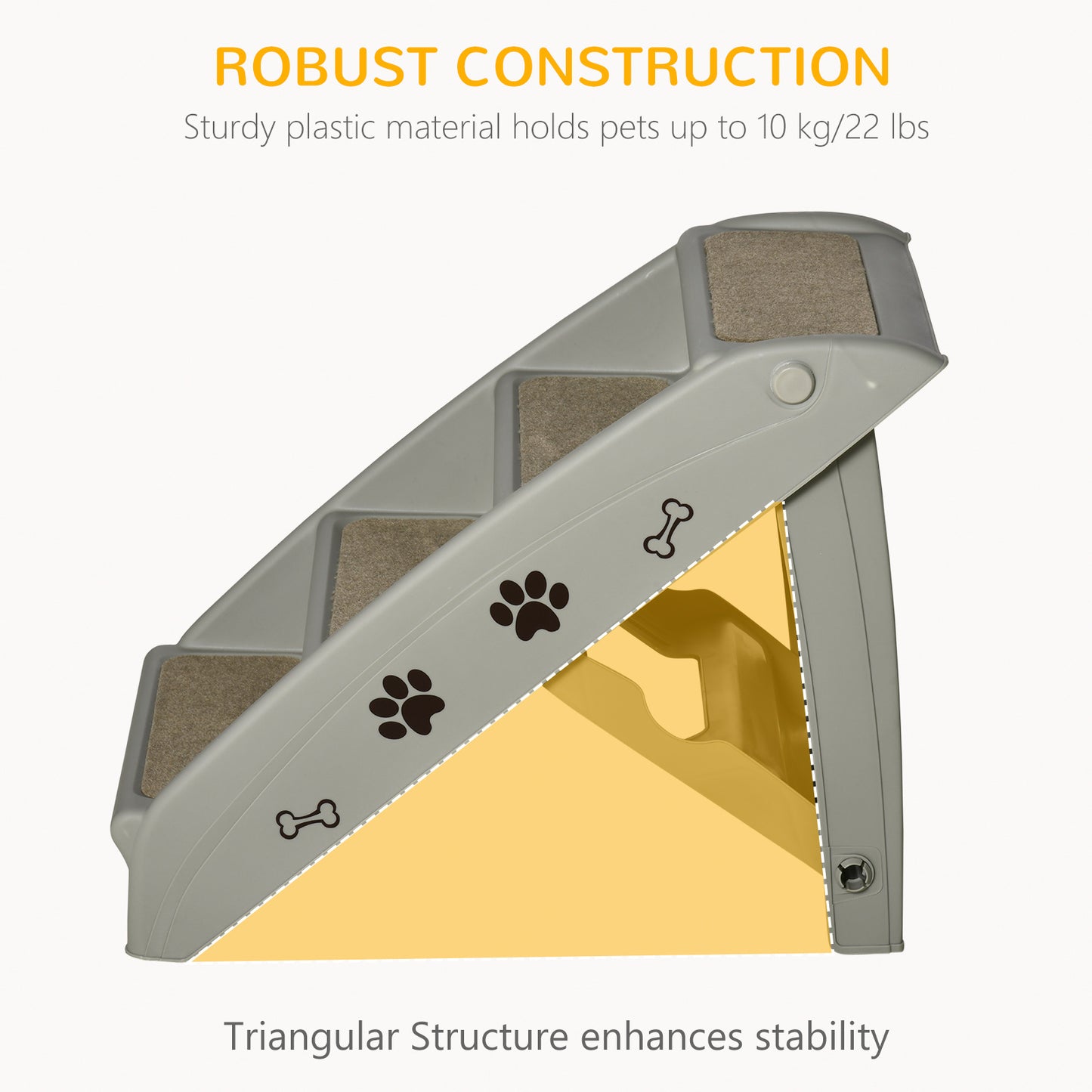 Pet Steps, Foldable Four-Step Pet Stairs, Small Miniature Dogs, with Non-Slip Mats 62 x 38 x 49.5cm - Grey