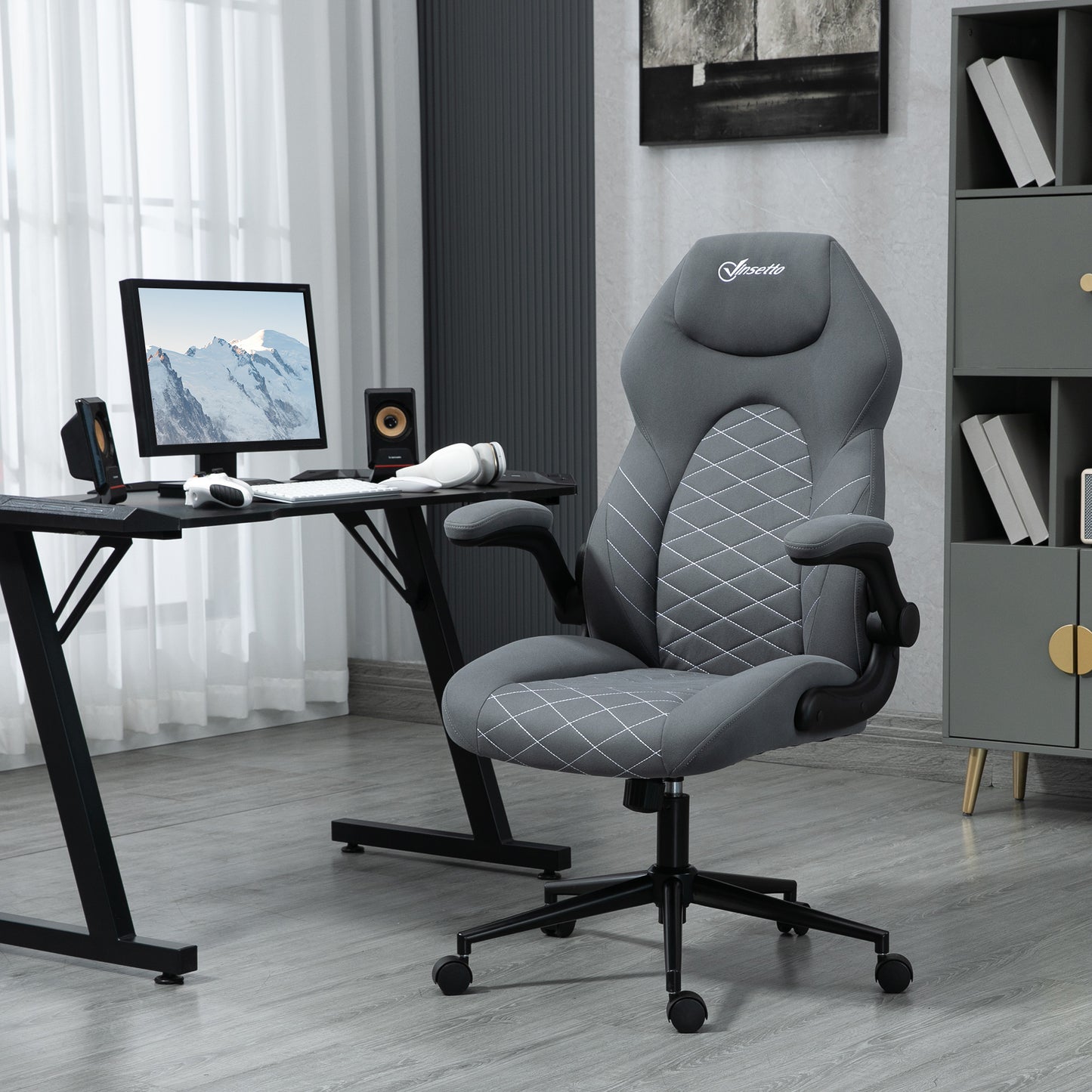 High-Back Home Office Chair, Computer Desk Chair, Height Adjustable w/Flip Up Armrests, Swivel Seat, Tilt Function, Dark Grey