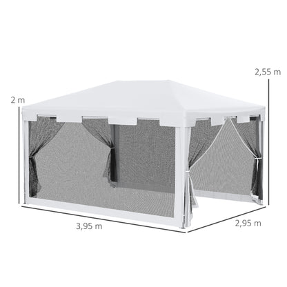 4x3 m Waterproof Gazebo W/Mesh Sides-White/Black