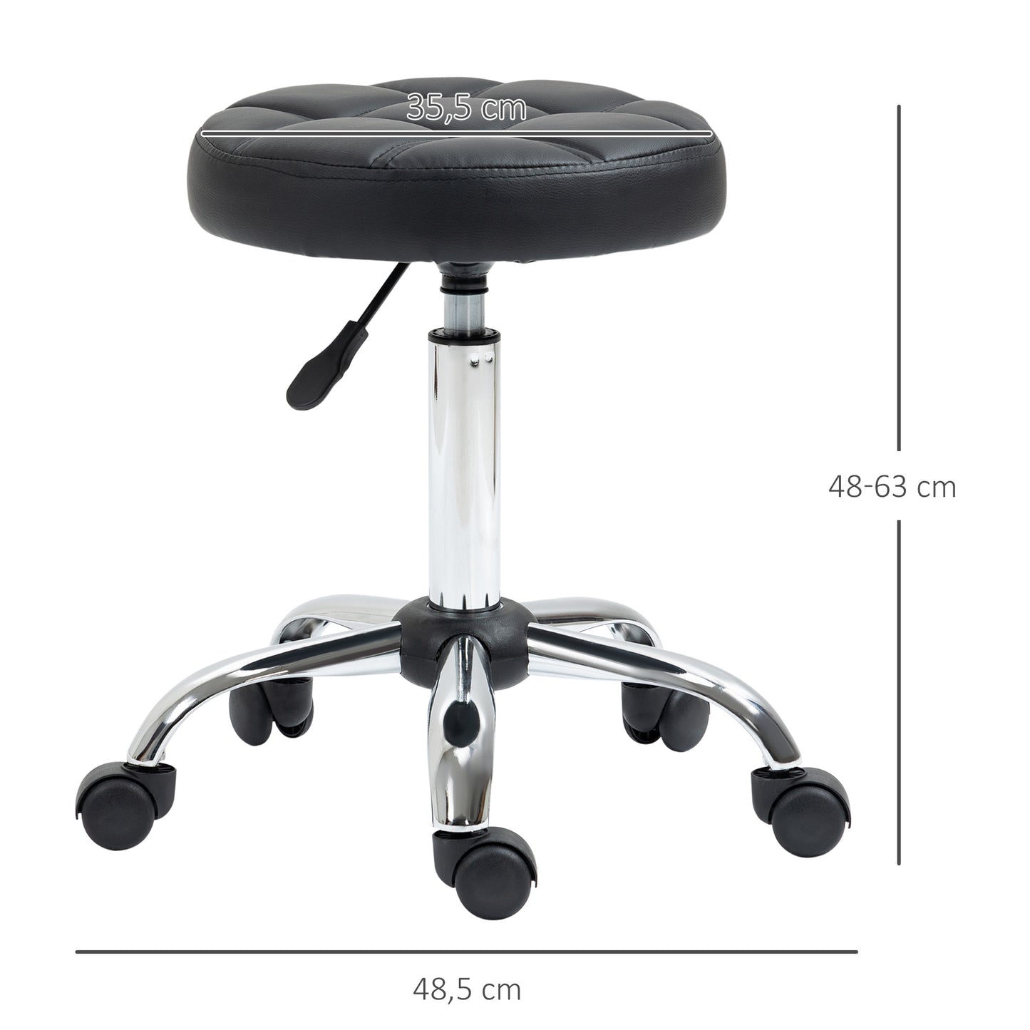 Beauty Stool, with Wheels, Salon Stool, Height Adjustable with PU Leather for Hairdressing, Spa, Black